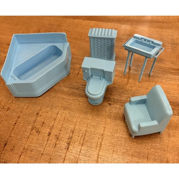 Marx Other - VTG Marx Doll House Furniture Blue Corner Tub Hamper Toilet Sink Chair